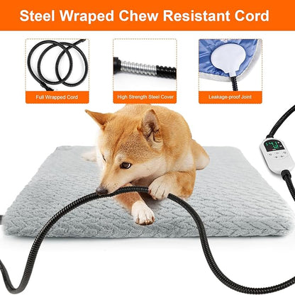 ENJOY PET Heated Cat Bed Indoor, 12 Level Temperature Dog Cat Heating Pad with Timer, Pet Heating Pad for Puppy Cats Dogs Electric Warming Pad, Chew Resistant Heated Pet Bed (18" x 18")