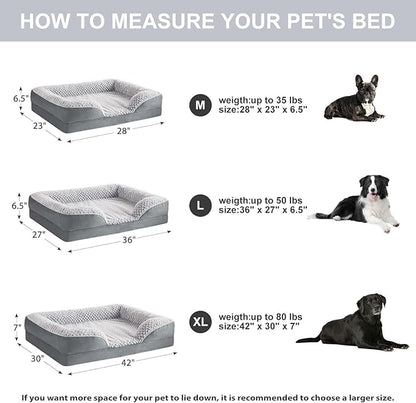LEXTRO Orthopedic Dog Beds for Large Dogs,42x30 Inch Extra Large Dog Bed, Egg Crate Foam Bed for Large Dogs, Big Pet Bed with Washable Removable Waterproof Pillow Cover and Anti-Slip Bottom, Grey