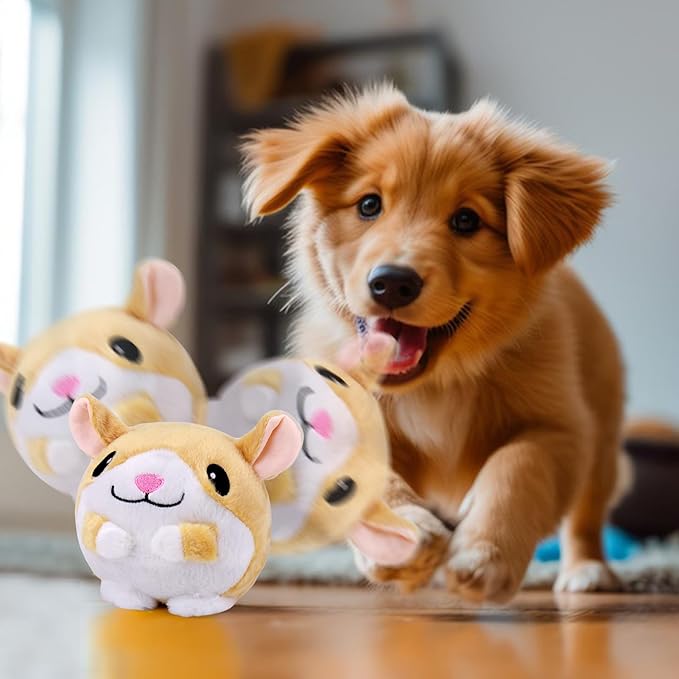 Mity rain Interactive Dog Toys, Interactive Dog Ball for Pet Automatic Rolling Jumping Vibrating Wiggling, Dog Squeaky Ball with Chewable Plush Cover&Music for Small/Medium/Large Dogs Chasing（Hamster