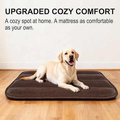 pobopobo Dog Crate Pad, Ultra Soft & Anti-Slip Kennel Mat, Secure Fit for Metal Crates & Dog Cages, Washable Cozy Bed for Small Medium Large Dogs (Dark Brown, L(34"*20"*1.5"))