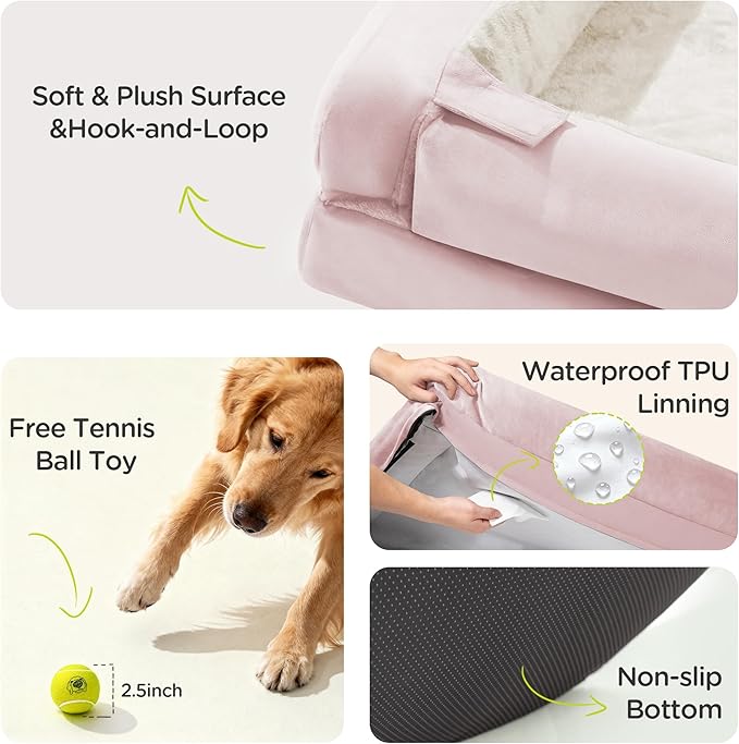 Orthopedic Dog Bed for Extra Large Dogs, XXL Waterproof Egg Crate Memory Foam Pet Bed Bolsters with Removable Washable Cover & Non-Slip Bottom, Tennis Ball Toy, 45 x 35