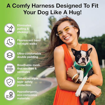 EcoBark Step in Dog Harness - Eco-Friendly Dog Harnesses for for Small & Medium Breed Dogs - Reflective and Adjustable Chest Body Halter Vest -Soft Luxurious Mesh (Forest Green, XL)