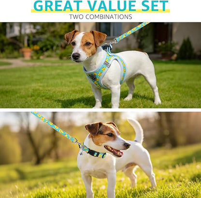 SCENEREAL Small Dog Harness and Leash Collar Set, Step in Soft Light Puppy Vest, Breathable Pet Harness for Small Sized Dogs, No Chock Reflective for Safe Outdoor Walking, Yellow Duck M