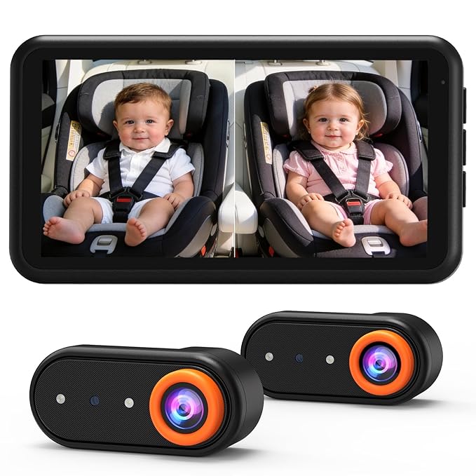 LUCKVIEW BM2 PRO Dual Baby Car Camera, 5.2" 1080P HD Display for Rear-Facing Car Seats, IR Night Vision, Anti-Shake Mount, Easy Install – Ideal for Parents with 2 Kids and Pets