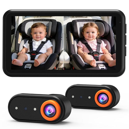 LUCKVIEW BM2 PRO Dual Baby Car Camera, 5.2" 1080P HD Display for Rear-Facing Car Seats, IR Night Vision, Anti-Shake Mount, Easy Install – Ideal for Parents with 2 Kids and Pets