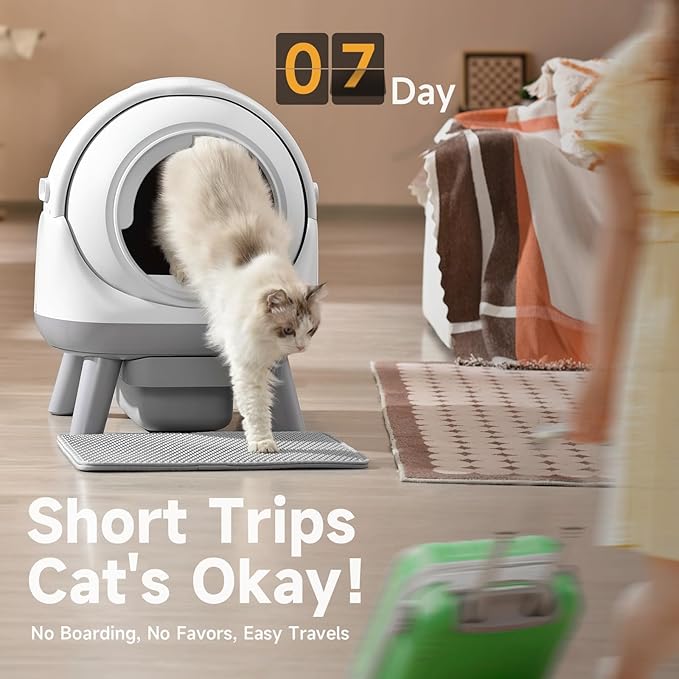 Self Cleaning Litter Box for Multiple Cats, G1 Automatic Litter Box with Smart APP Control & Health Monitoring, Includes 2 Roll Trash Bags and Litter Mat (White-Grey)