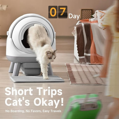 Self Cleaning Litter Box for Multiple Cats, G1 Automatic Litter Box with Smart APP Control & Health Monitoring, Includes 2 Roll Trash Bags and Litter Mat (White-Grey)