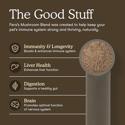 Fera Pets Mushroom Supplement for Dogs & Cats with Turkey Tail - USDA Organic - Cognitive and Immune Support - Enhances Liver Function - Supports a Healthy Gut - Powder - 120 Scoops