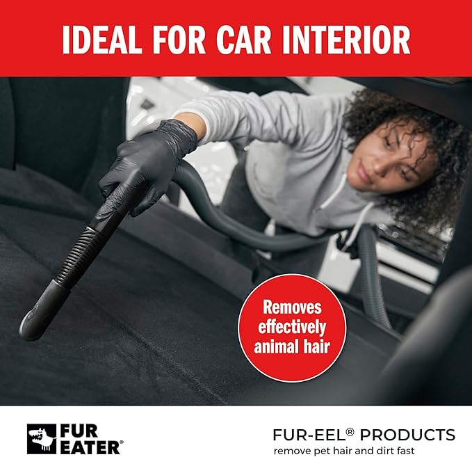 FUR-EEL Pet Hair Removal Vacuum Attachment for Car Detailing, 2.0 Pro Combo with 2 Replaceable Rubber Brush Heads, No Clog Airflow, Fits 1 1/4 and 1 3/8 in Hoses, 32mm and 35mm