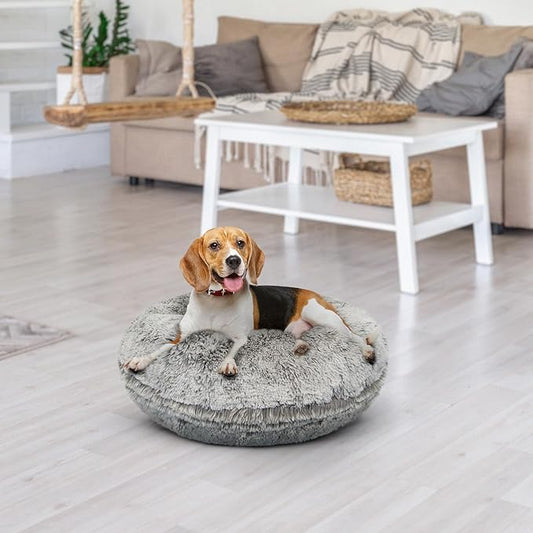 Bessie and Barnie - Luxury Extra Plush Faux Fur Bagel Pet/Dog Bed (Frosted Snow, S)