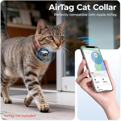 Breakaway AirTag Cat Collar, Reflective Cat Tracker Collar with Air Tag Holder and Bell, Safety Elastic Band Cat GPS Collars for Girl Boy Cats, Kittens and Puppies (Red, 8-13'')