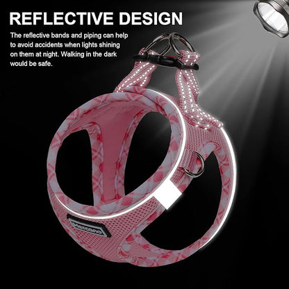 Mercano Soft Mesh Dog Harness and Leash Set, No-Chock Step-in Reflective Breathable Lightweight Easy Walk Vest Harnesses with Safety Buckle for Small Dogs, Cats (Pink, S)