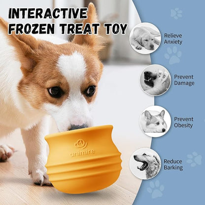 Treat Dispensing Dog Toy, Long-Lasting Interactive Puzzle Toys for Dogs, Stuffable Dog Enrichment Frozen Lick Treat Toy for Boredom, BPA Free Silicone Fetch Catch Chew Toy (Orange,M)