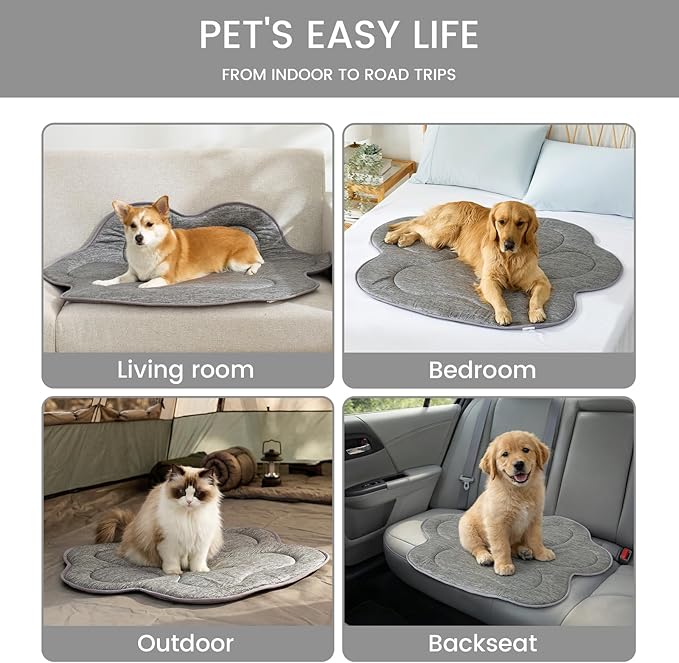 Cozy Bliss Cute Paw Shape Cooling Mat for Small Dogs and Cats, Non-Slip, Leakproof Washable Pet Cooling Mat Q-Max 0.5 for Hot Weather, Indoor and Outdoor Summer Pad, Heather Charcoal Grey, 27"x30"