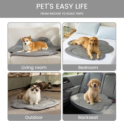 Cozy Bliss Cute Paw Shape Cooling Mat for Small Dogs and Cats, Non-Slip, Leakproof Washable Pet Cooling Mat Q-Max 0.5 for Hot Weather, Indoor and Outdoor Summer Pad, Heather Charcoal Grey, 27"x30"
