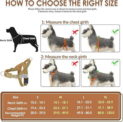SlowTon No Pull Dog Harness - Heavy Duty Dog Harness and Leash Set for Medium Large Dogs, Reflective Tactical Harness with Soft Padded and Front Clip for Easy Walk and Training (Tan M)