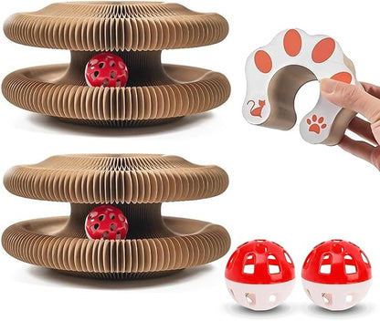 2-ck Cat PaScratcher Toy - Magic Organ Cat Scratching Board with Bell Balls for Indoor Cats Magic Organ Cat Scratcher Interactive Cardboard Cat Toy Scratcher Furniture Protection