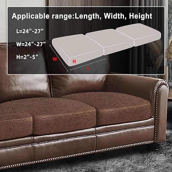 ANARACHON Leather Look Couch Cushion Covers Sofa Seat Slipcovers Sets Couches Furniture Protector for Sectional Armchair Loveseat Pets Kids Stretch Spandex Fabric (3 Cushion Sofa, Brown)