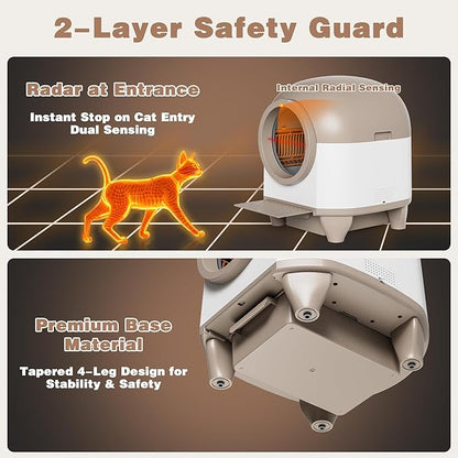 Greesum Smart Self-Cleaning Cat Litter Box, Fully Enclosed Automatic Litter Box with App Control, Safety Sensors& Large Capacity for Multi-Cat Homes, Includes Waste Bags & Mat