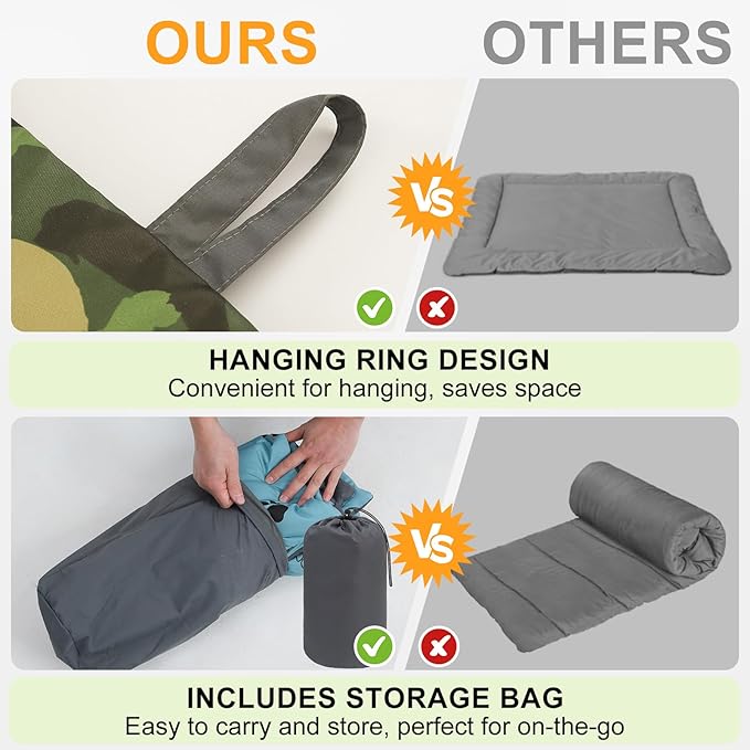 BEAUTYZOO Outdoor Dog Bed Waterproof, Camping Dog Bed Reversible, Portable Travel Bed with Carry Bag- Machine Washable, Durable, Foldable Pet Blanket for Medium Large Dogs, 26" x 43" Camouflage
