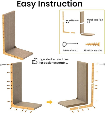 Conlun Cardboard Cat Scratcher, 26" L-Shaped Scratch Pad, Vertical Wall-Leaning Scratching Board to Protect Furniture for Indoor Cats,Wood Grain Jumbo