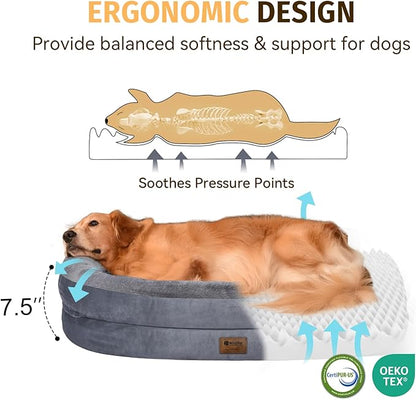 Orthopedic Dog Bed for Extra Large Dogs, XL Waterproof Dog Bed with Bolsters, Supportive Egg Crate Foam Pet Couch Bed with Removable Washable Cover & Non-Slip Bottom, Dark Grey