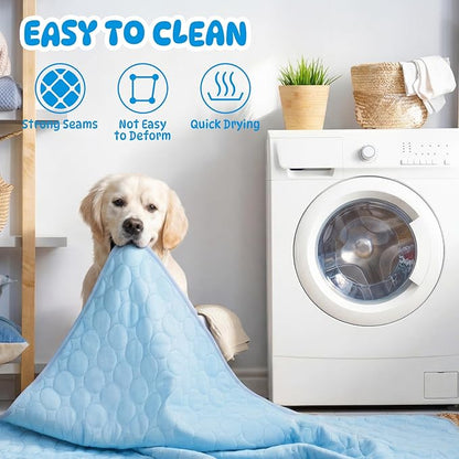 Chunful 4 Pack Pet Cooling Mat for Dogs and Cats, Summer Washable Dog Cooling Pad with Non-Slip Bottom & Storage Bags, Foldable Self-Cooling Blanket for Crate, Sofa, Floor, Car(39 x 59 Inches)
