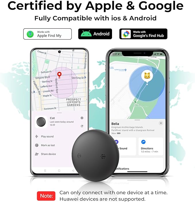 GPS Cat Tracker Collar(iOS & Android), Bluetooth Mini GPS Dog Tracker, Smart Pet Activity Tracker, No Monthly Fee, Work with Apple Find My & Google Find Hub, Finder Tag for Pets,Items 2P Blue