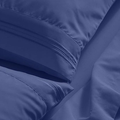 Mellanni Full Sheet Set - 6-Piece Iconic Collection Bedding, (Including 4 Pillowcases), 21-Inch Extra Deep Pocket, Easy Care, Ultra Soft, Cooling Sheets, Brushed Microfiber - Blue Nova
