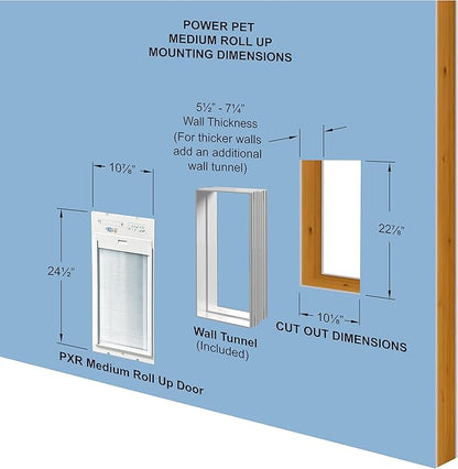 Power Pet Roll Up - Dependable Smart Dog Door, Automatic Pet Collar Operation with or Without App-High Security, Safe, Air Tight and Weatherproof, Space Saving Modern Design (Wall Mount, Medium)