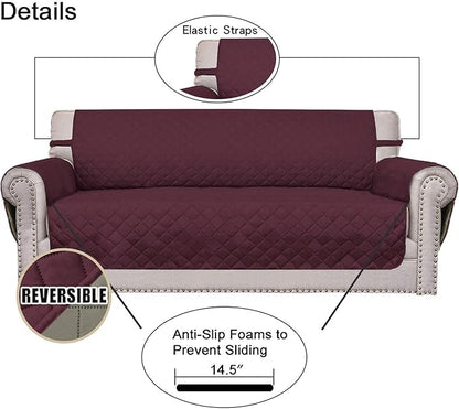 Easy-Going Reversible Couch Cover for 3 Cushion Couch Sofa Cover for Dogs Water Resistant Furniture Protector Cover with Foam Sticks Elastic Straps for Pet Cat (Sofa, Wine/Beige)