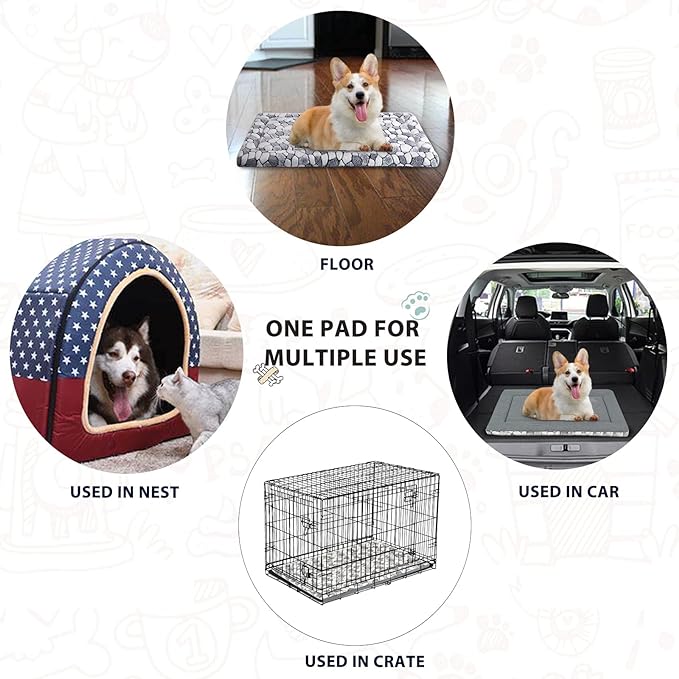 VANKEAN Stylish Dog Crate Pad Bed Mat Reversible (Warm & Cool), Soft Pet Sleeping Mat Dog Bed for Crate Suitable for Small to XX-Large Dogs and Cats, Machine Washable Crate Beds,Grey Stone Pattern