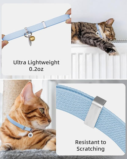 Safety Cat Collar with Bell, Stretch Elastic Quick Release, Non Breakaway Lightweight for Kitten and Small Large Cat, Pocket, Sky Blue