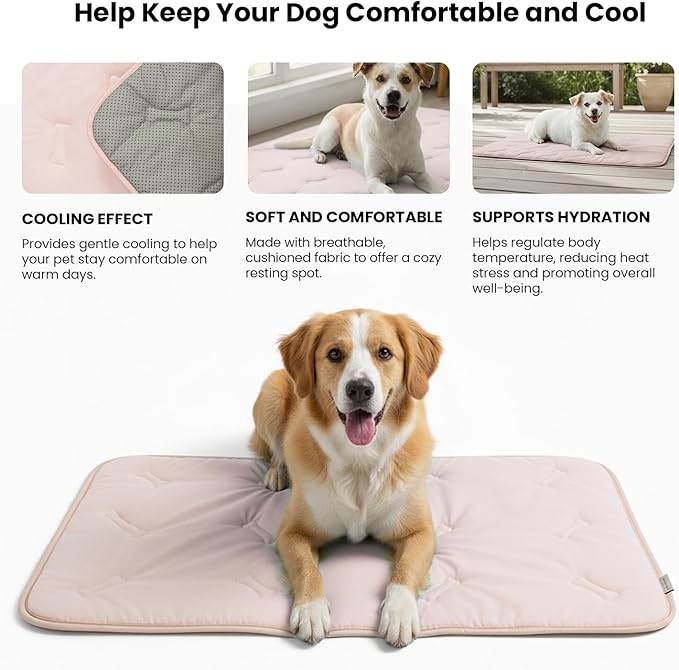 Self Cooling Mat for Dogs & Cats, 41x28.5 Soft Breathable Cold Crate Pad for Pet, Portable Washable Kennel Bed for Outdoor Summer with Non-Slip Bottom and Chill Cool Fiber, Blush Pink