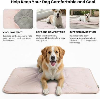 Self Cooling Mat for Dogs & Cats, 35x23 Soft Breathable Cold Crate Pad for Pet, Portable Washable Kennel Bed for Outdoor Summer with Non-Slip Bottom and Chill Cool Fiber, Blush Pink
