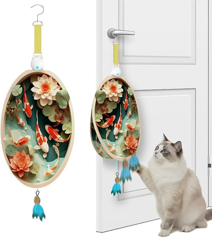 OtterVerz 11 Interactive Cat Toys for Indoor Cats, Automatic Concealed Hide and Seek Hanging Feather Cat Toy, Rechargeable Motion-Activated Enrichment Toys for Bored Adult Cats (Fish Pond Pattern