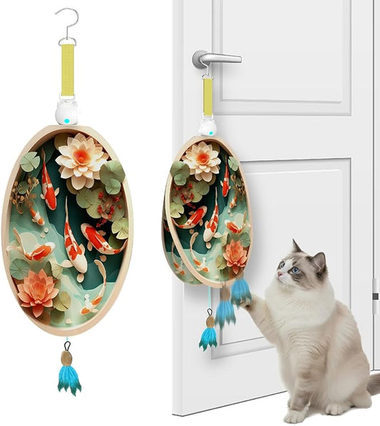 OtterVerz 11 Interactive Cat Toys for Indoor Cats, Automatic Concealed Hide and Seek Hanging Feather Cat Toy, Rechargeable Motion-Activated Enrichment Toys for Bored Adult Cats (Fish Pond Pattern
