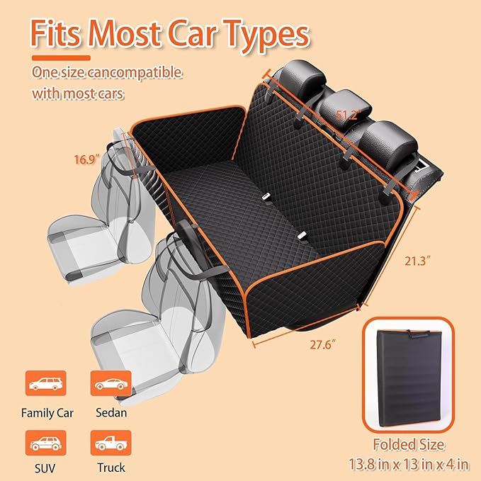 Back Seat Extender for Dogs - Large Space, Heavy-Duty Dog Car Seat Cover for Back Seat with Hard Bottom Holds 420lbs, Waterproof 600D Upgraded Material Dog Hammock for Car,Easy to Use and Clean