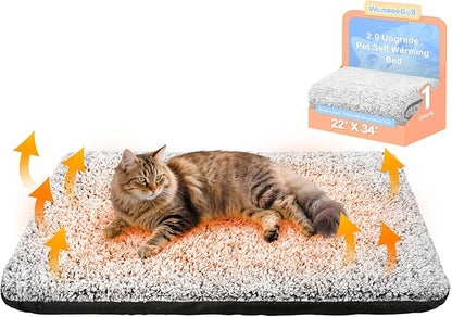 WanpeeGoo Self Warming Pet Bed for Cats & Dogs, Heated Pet Mat, 2.0 Upgraded Thermal Foil Heating Pad, Plush Self-Heating Bed for Crate, Floor, with Removable Washable Cover, Non-Slip, Gray, 22"x34"
