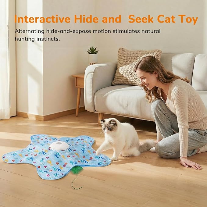 Cat Toy, Interactive Cat Toy, Cat Toys Interactive, Rechargeable Hide And Seek Automatic Kitten Toy With 2 Replaceable Wands, 3 Modes, 10-Min Auto-Sleep & Realistic Mouse Sounds For Indoor Cats