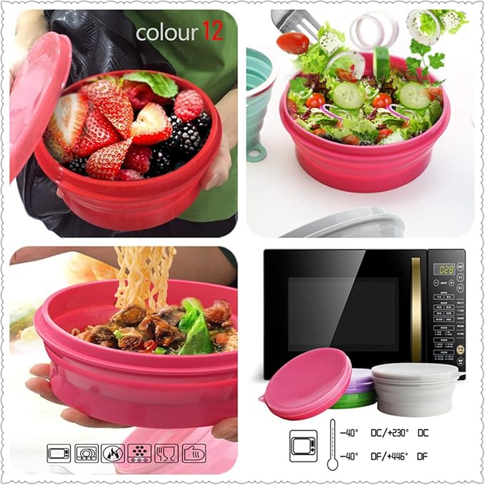 IYYI ME.FAM Silicone Collapsible Bowl with Lid - 800ML Folding Travel Bowl for Camping, Hiking - Heat Resistant