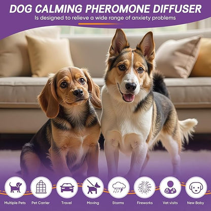 Dog Calming Pheromones Diffuser 6 in 1 Kit Appeasing Pheromone Diffuser to Calm (2 Plug in+4 Pack 48ml Refill) for Anxiety Relief Reduce Aggression Fighting Barking Stress 120 Day Supply