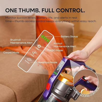 KIPMAX Cordless Vacuum Cleaner, 50KPa 550W Stick Vacuum for Home, 70Mins Anti-Tangled Vacuum Cleaner for Pet Hair/Carpet/Floor, Self-Standing Vacuum with Rechargeable Battery, LED Display&Aromatherapy