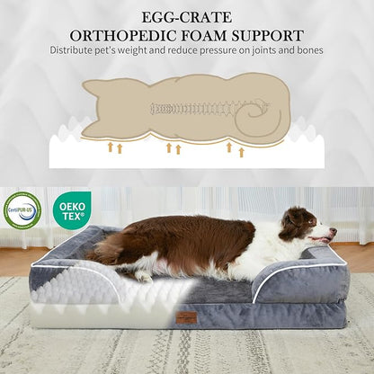 Comfort Expression Orthopedic Dog Bed for Extra Large Dogs 42x30 Inch, Waterproof Egg Crate Foam XL Pet Bed with Removable Bolsters, Dog Couch with Washable Cover & Non-Slip Bottom, Dark Grey