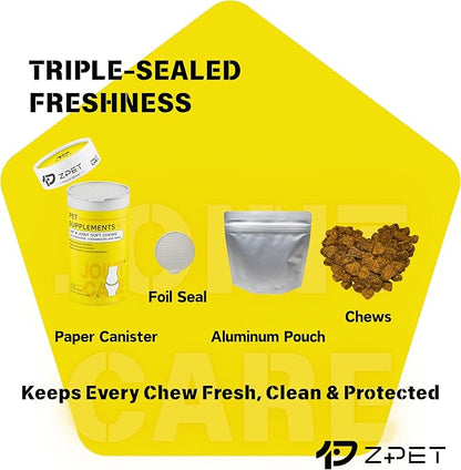 ZPET Hip & Joint Soft Chews for Dogs & Cats – Glucosamine, Chondroitin & MSM – Mobility & Flexibility Support – Cold-Pressed Pet Supplement, 150g