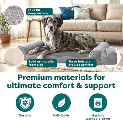 JM PLUS- Luxe Fur & Performance Linen Orthopedic Sofa Bed - Charcoal