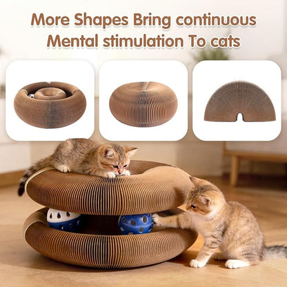 Extensible Cat Scratcher Cardboard Toy | Magic Accordion Scratching Pad with Bell Ball - Foldable & Reversible Interactive Kitty Play for Indoor Cats (1 Pack)