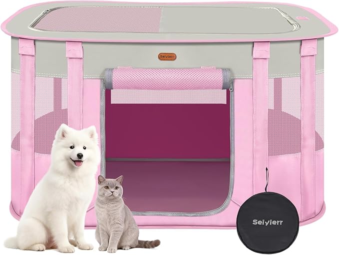 Seiyierr Foldable Pet Playpen - Cat & Puppy Playpen, Travel Dog Crate with Carrying Case, Cat Tent Dog Pen for Outdoor Camping Use