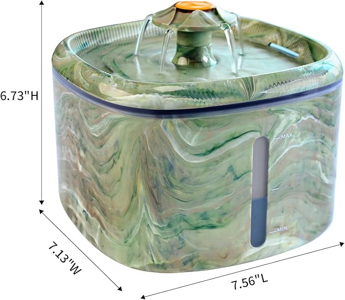 Cat Water Fountain,2.5L/84oz Cat Fountain for Drinking with Rotating Attractor & Camouflage Green Design –Automatic Pet Water Dispenser Bowl (Green+8Filters)