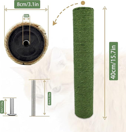 4 Pcs Cat Scratching Posts Replacement,15.7"x3.1''Natural Sisal Cat Tree Post Replace Parts for Indoor Cats Tower Repair Scratch Refill Poles with M8 Screws for Kitten Spare Furniture Accessories
